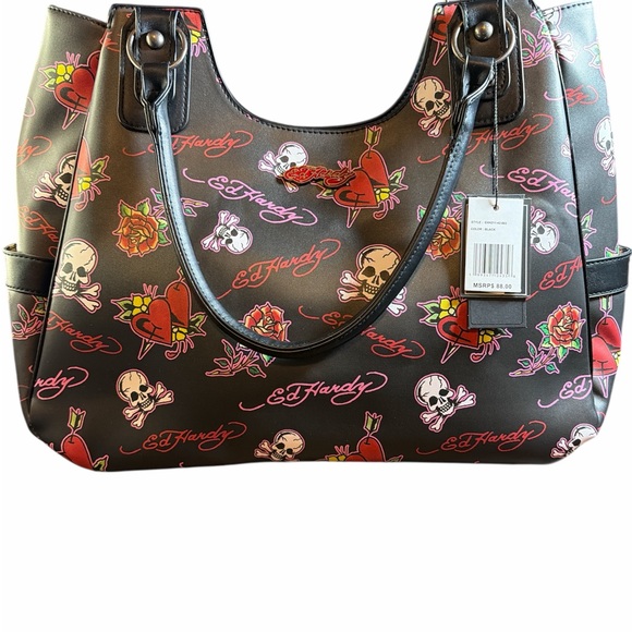 Ed Hardy Handbags - Ed Hardy Black and Red Shoulder Bag NWT